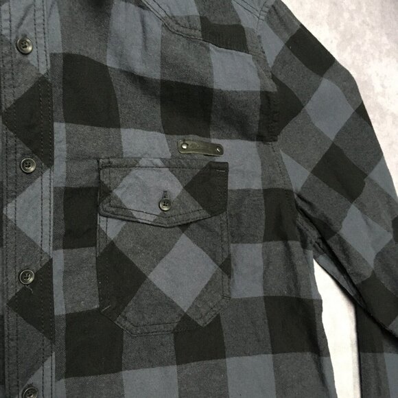 Brandit Mens Flannel Shirt size Large Long Sleeve Button Up Black‎ Blue Check - Picture 6 of 16